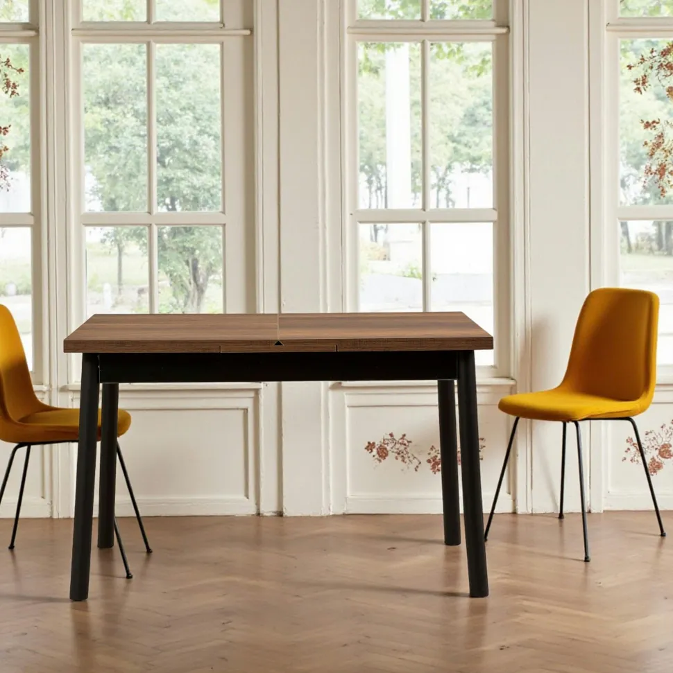 Table extensible ronde effet chêne pieds noirs Ø100-131 cm ARDEN