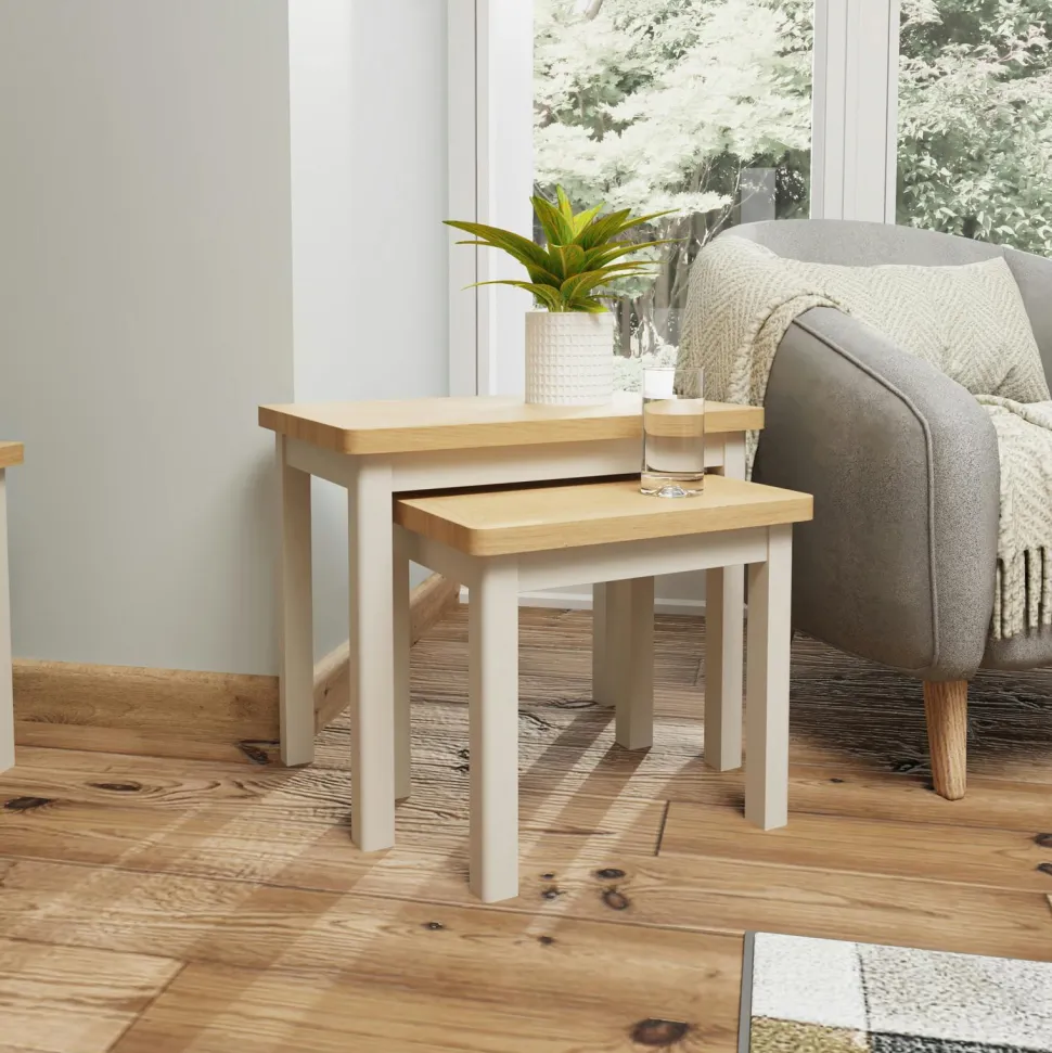 Table gigogne en bois finition gris clair (lot de 2) BATH