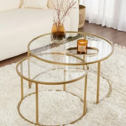 Table gigogne en verre - cadre doré (lot de 2) ⌀80 cm TULUM