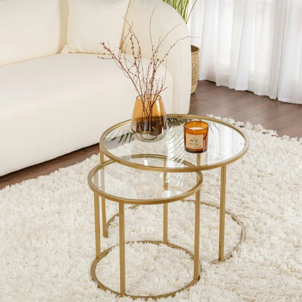 Table gigogne en verre - cadre doré (lot de 2) ⌀60 cm TULUM