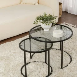 Table gigogne en verre - cadre noir (lot de 2) ⌀60 cm TULUM