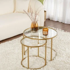 Table gigogne en verre - cadre noir (lot de 2) ⌀60 cm TULUM