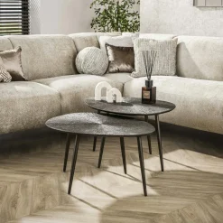 Table gigogne organique – brun bronze, forme libre (lot de 2) RALF