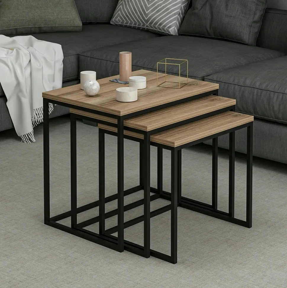 Table gigogne rectangulaire effet noyer (lot de 3) JENA