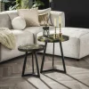 Table gigogne ronde en teck recyclé noir et or (2 pièces) NOVA