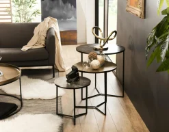 Table gigogne ronde noir or argent (lot de 3) ZALA