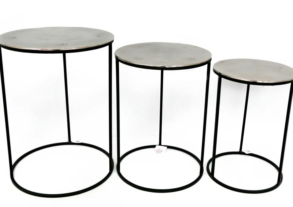 Table gigogne ronde plateau argenté (lot de 3)