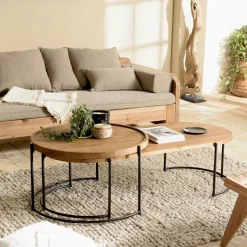 Table gigogne ronde teck recyclé (2 pièces) SWING