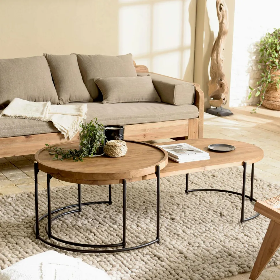 Table gigogne ronde teck recyclé (2 pièces) SWING