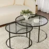 Table gigogne verre fumé - cadre noir (lot de 2) ⌀80 cm TULUM