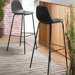 Table haute blanche cuisine avec plateau effet bois MARFA