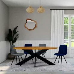 Table ovale en chêne huilé avec pied central en métal noir 200 cm RAGUSE