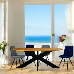 Table ovale en chêne huilé avec pied central en métal noir 240 cm RAGUSE
