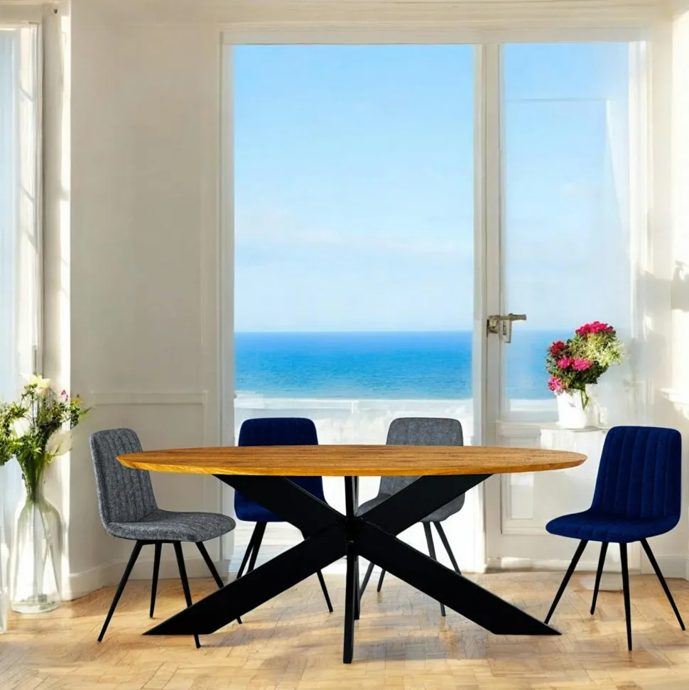 Table ovale en chêne huilé avec pied central en métal noir 240 cm RAGUSE