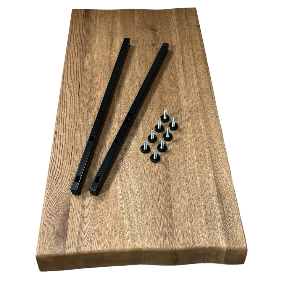 Table pied central en chêne brun avec bords naturels 200 cm PALERME