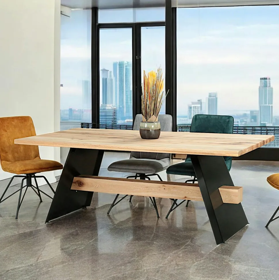 Table rectangulaire en chêne blanc avec poutre centrale 200 cm CORNWALL