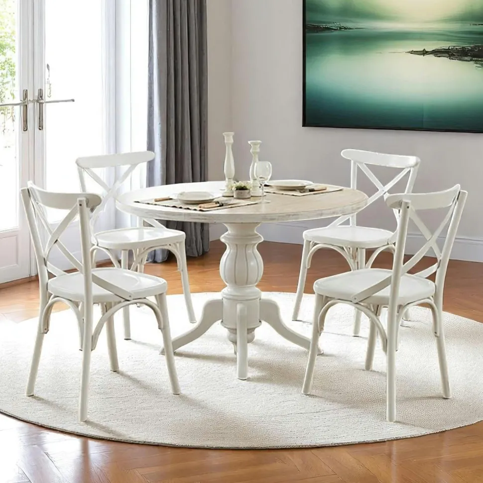 Table ronde blanche - bois effet usé ⌀120 cm TENA