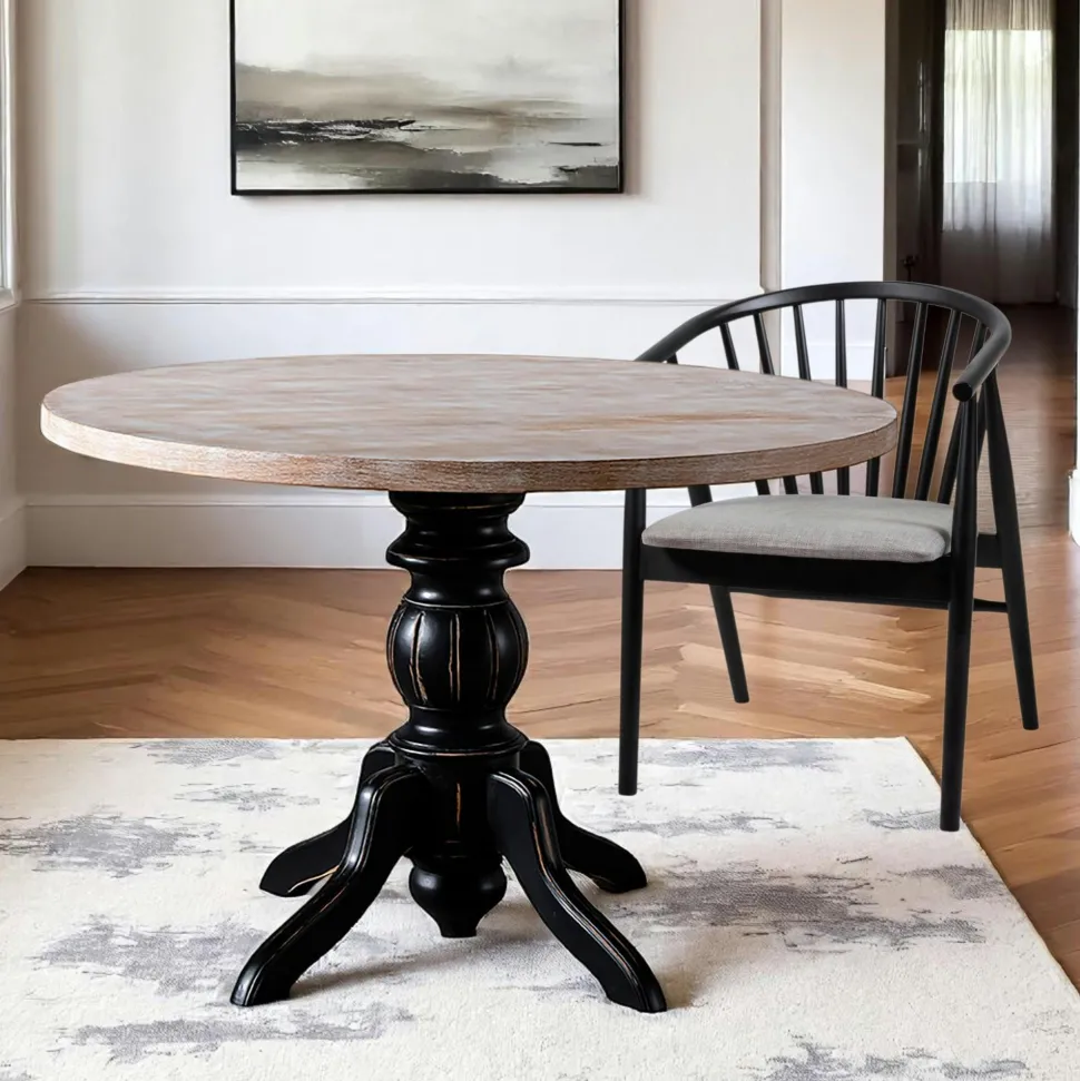 Table ronde blanche - bois effet usé ⌀120 cm TENA