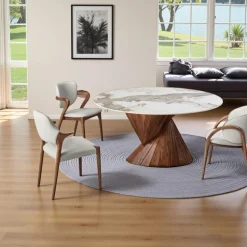 Table ronde céramique pied conique bois marron ⌀160 cm ALDER