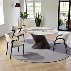 Table ronde céramique pied conique bois noir ⌀160 cm ALDER