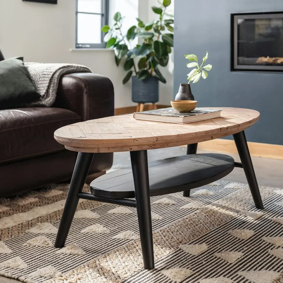 Table ronde en bois recyclé FSC motif chevron 120 cm FAGA