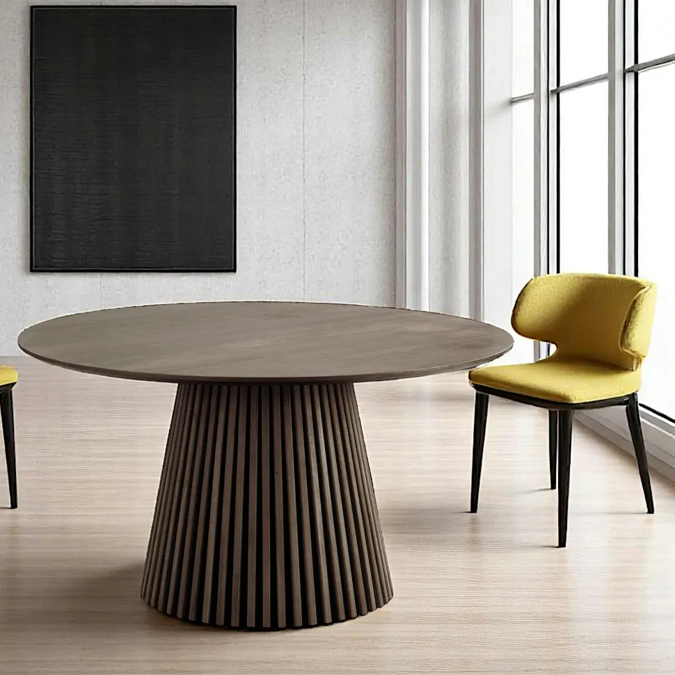 Table ronde en chêne brun avec piètement baguette ø140 cm AMSTERDAM
