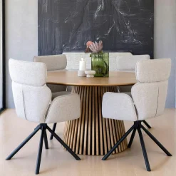 Table ronde en chêne clair avec piètement baguette ø120 cm AMSTERDAM