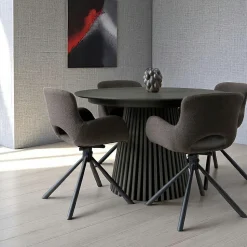 Table ronde en chêne noir avec piètement baguette ø120 cm AMSTERDAM