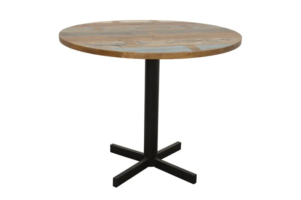 Table ronde en Hévéa recyclé coloré et pieds métal en croix D90xH76cm LOFT COLORS