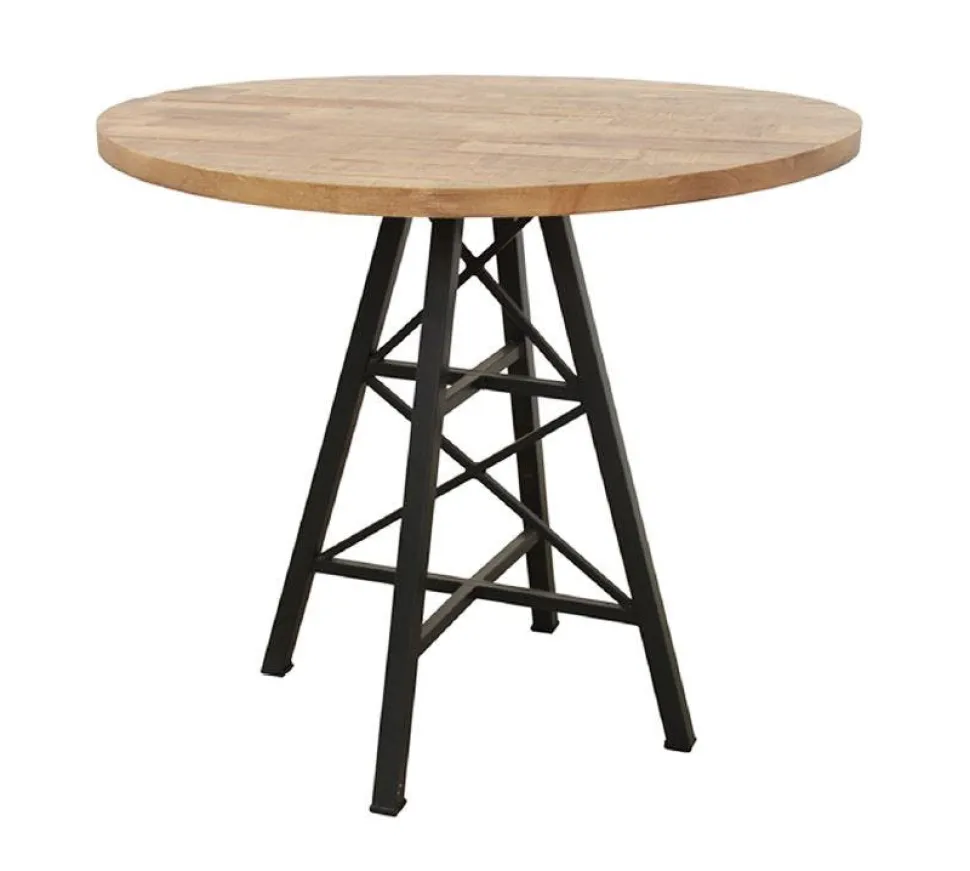 Table ronde en Hévéa recyclé naturel et pieds métal façon "Tour Eiffel" D90xH76cm LOFT