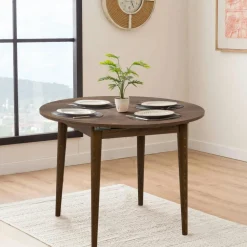 Table ronde extensible effet noyer Ø100-131 cm ORINA