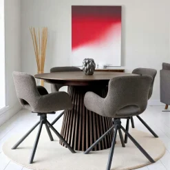 Table ronde extensible en chêne brun avec piètement baguette (3 rallonges incluses) ø120 cm /160 cm / 200 cm / 240 cm AMSTERDAM