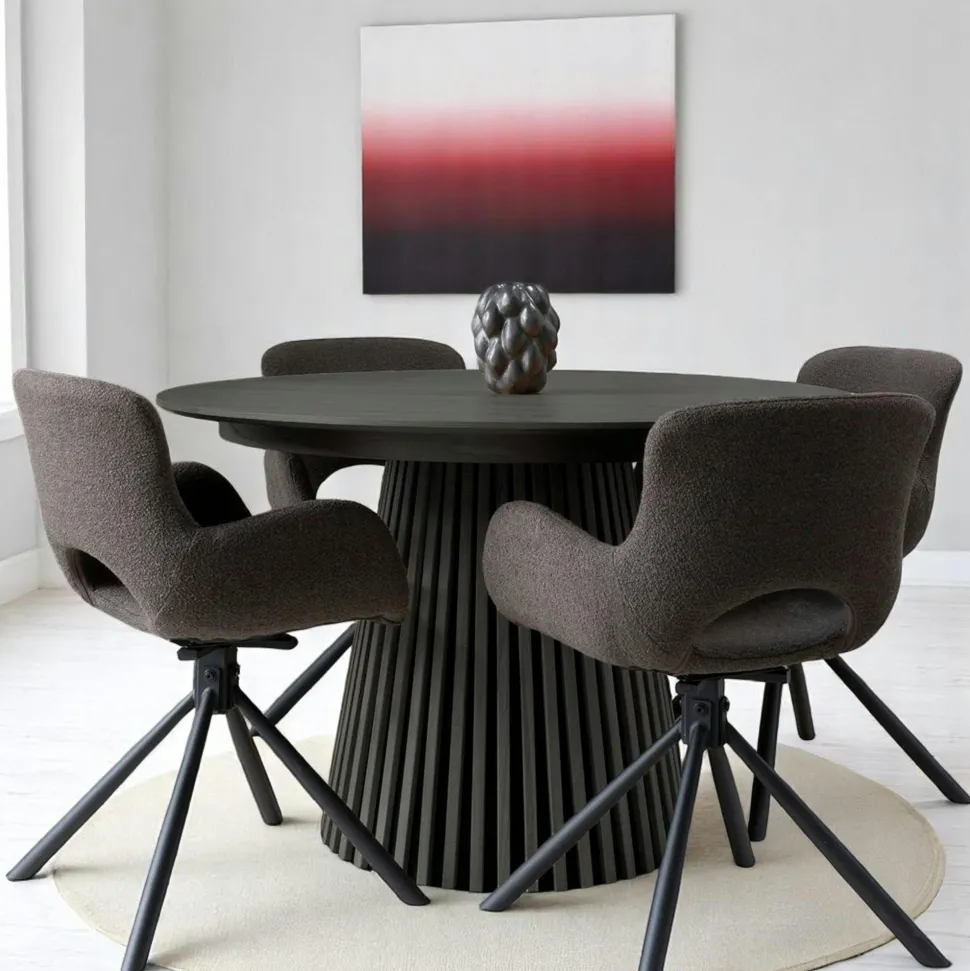 Table ronde extensible en chêne noir avec piètement baguette (3 rallonges incluses) ø120 cm /160 cm / 200 cm / 240 cm AMSTERDAM