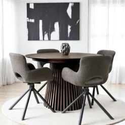 Table ronde extensible en chêne brun avec piètement baguette (2 rallonges incluses) ø120 cm / 160 cm / 200 cm AMSTERDAM