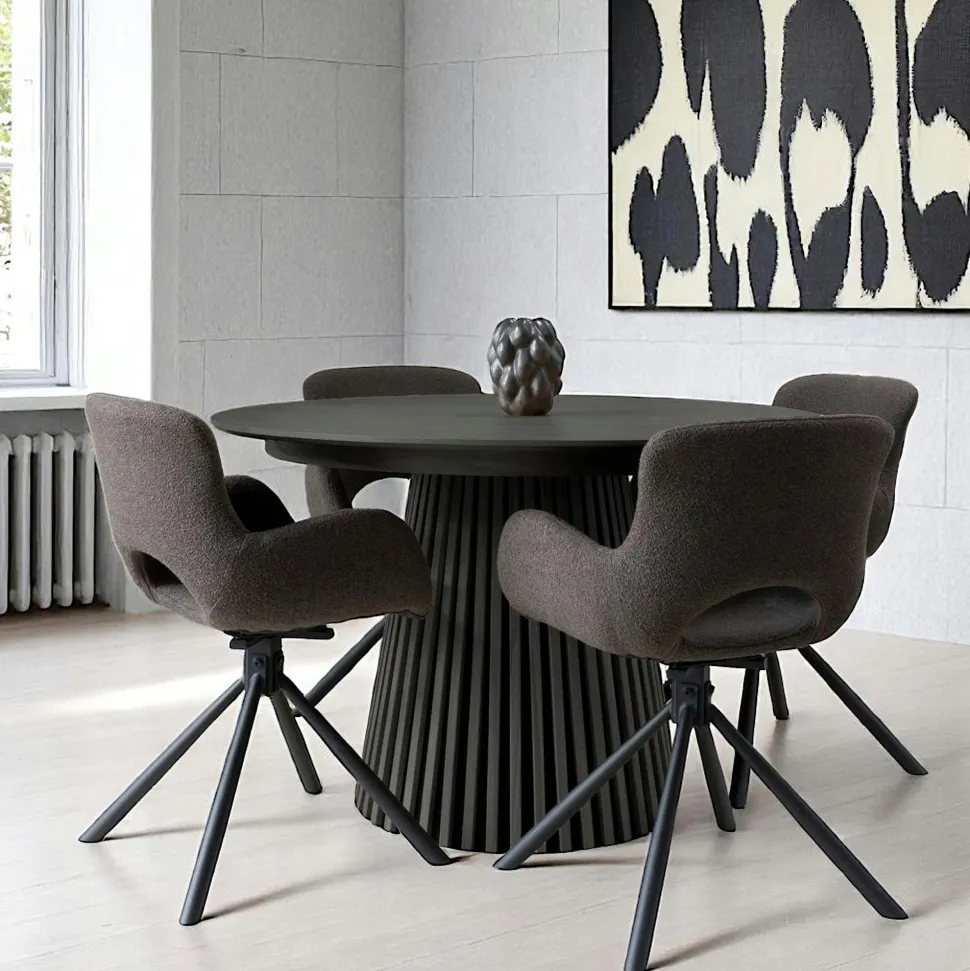 Table ronde extensible en chêne clair avec piètement baguette (3 rallonges incluses) ø120 cm /160 cm / 200 cm / 240 cm AMSTERDAM