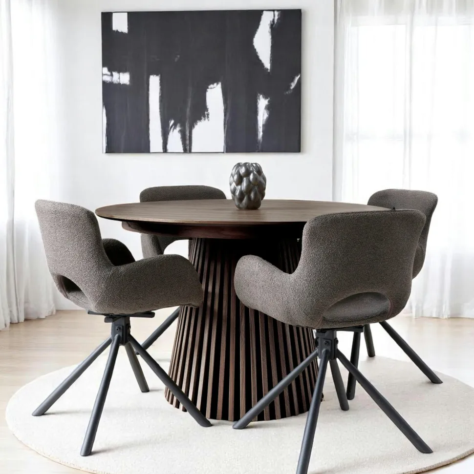 Table ronde extensible en chêne clair avec piètement baguette (3 rallonges incluses) ø120 cm /160 cm / 200 cm / 240 cm AMSTERDAM