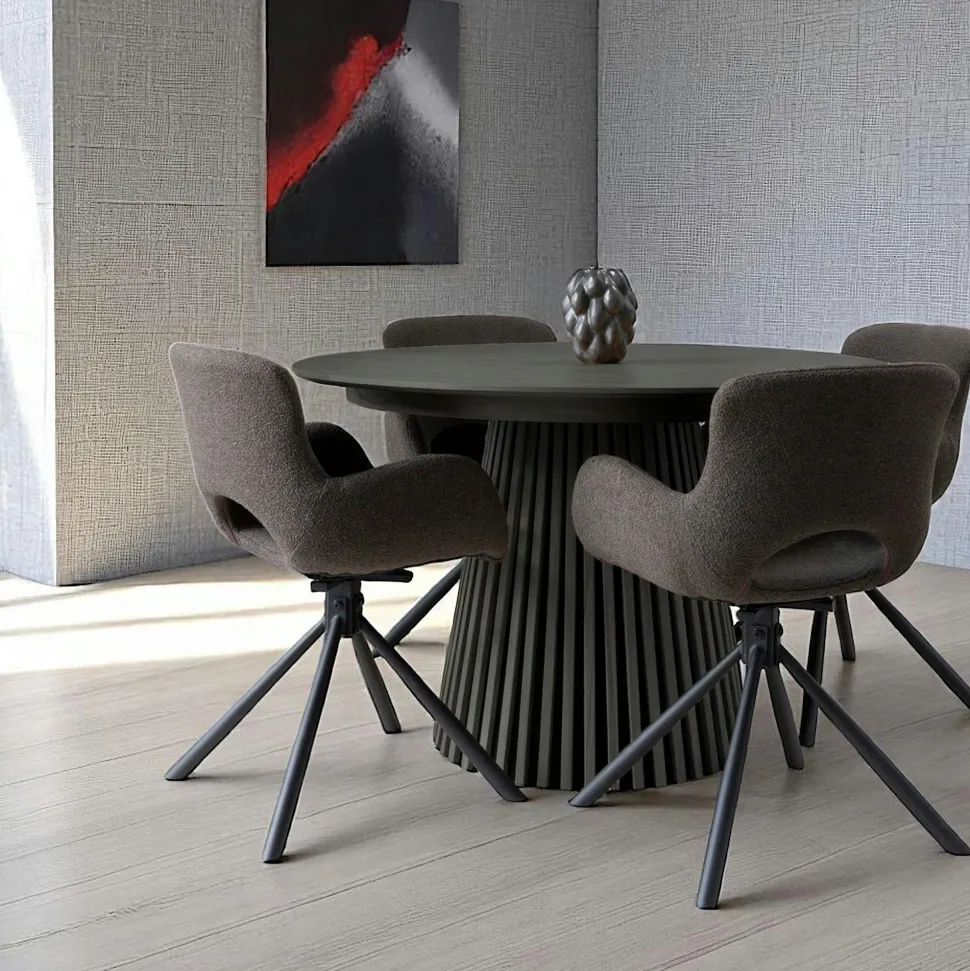 Table ronde extensible en chêne clair avec piètement baguette (3 rallonges incluses) ø120 cm /160 cm / 200 cm / 240 cm AMSTERDAM