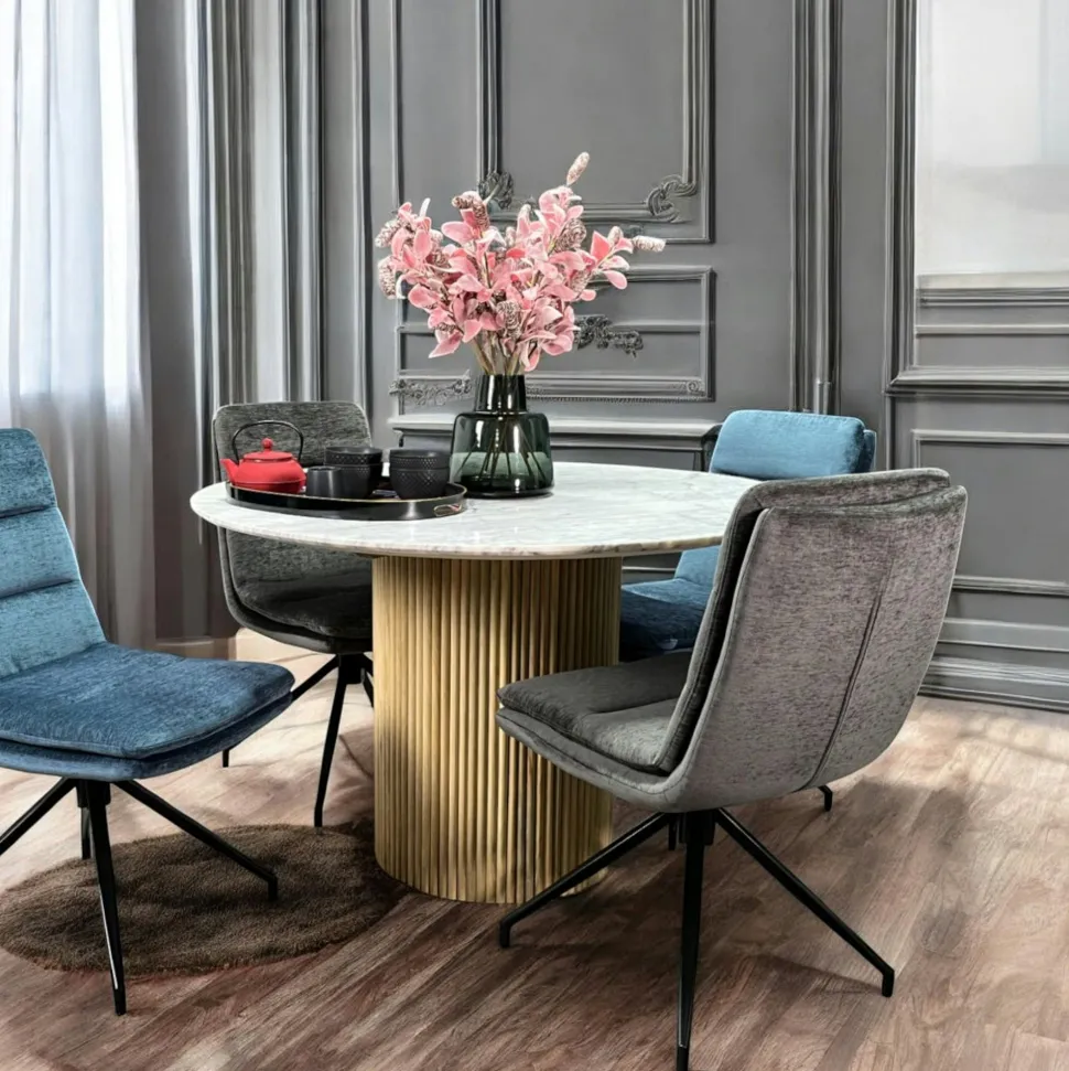 Table ronde marbre et bois D 120 cm MASSA