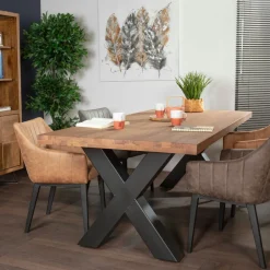 Table salle à manger bois métal pied croisé 200 cm OKA