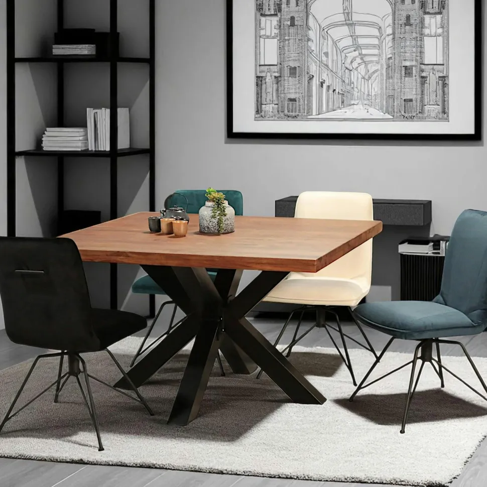 Table salle à manger bois métal pied croisé 200 cm OKA