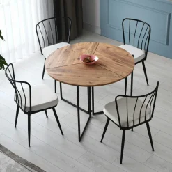 Table salle à manger pliante effet pin Ø100 cm JENA