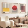 Tableau abstrait – style Bauhaus, cadre bois (lot de 3)