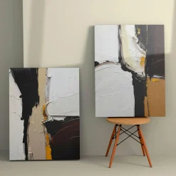 Tableau abstrait – tons noir, taupe et blanc (set de 2)