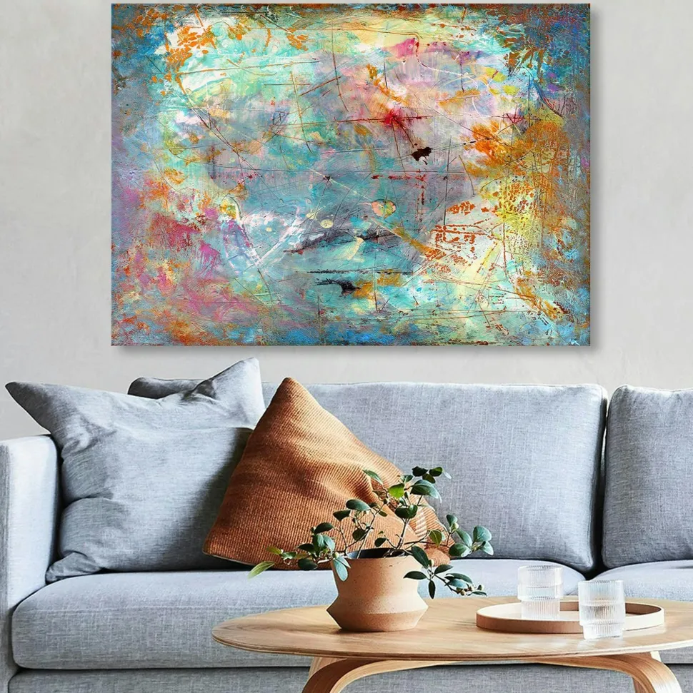 Tableau abstrait feuilles d'olivier – tons nature (set de 2)