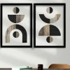 Tableau abstrait géométrique noir et marbre (set de 2)