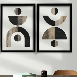 Tableau abstrait géométrique noir et marbre (set de 2)