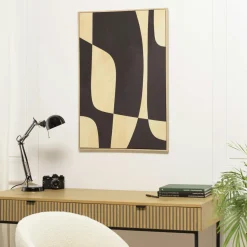Tableau abstrait impression noire et beige 63 x 93 cm