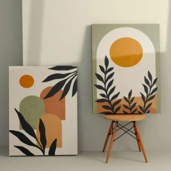 Tableau abstrait soleil et tons nature – moderne (set de 2)