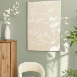 Tableau blanc lignes abstraites peinture au sable 83 x 123 cm