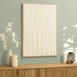 Tableau blanc lignes abstraites peinture au sable 83 x 123 cm